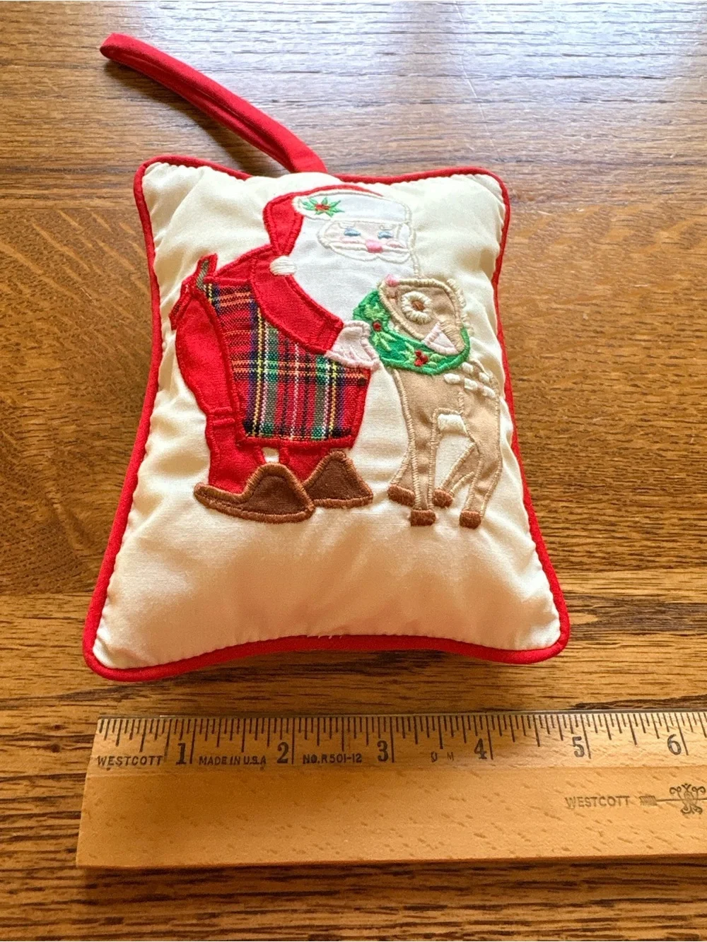 House of Hatten Red Santa & Reindeer Christmas Hanging Pillow with music box